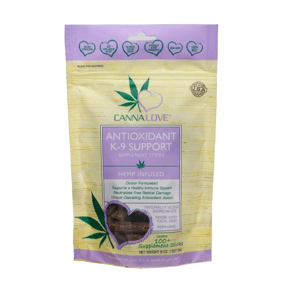 CannaLove Antioxidant K-9 Supplement Sticks Hemp Infused Dog Treat 8 oz 100 Supplement Sticks - Pet Supplies - CannaLove