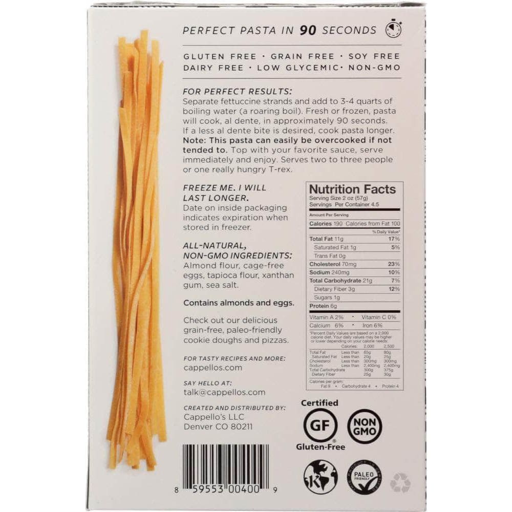 Cappellos Cappellos Grain Free Fettuccine, 9 oz