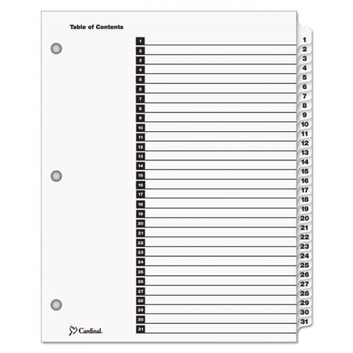 Cardinal Onestep Printable Table Of Contents And Dividers 31-tab 1 To 31 11 X 8.5 White White Tabs 1 Set - Office - Cardinal®