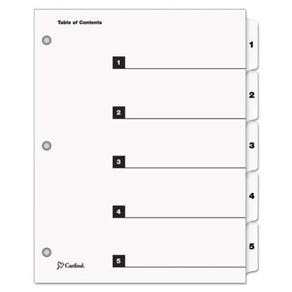 Cardinal Onestep Printable Table Of Contents And Dividers 5-tab 1 To 5 11 X 8.5 White White Tabs 1 Set - Office - Cardinal®