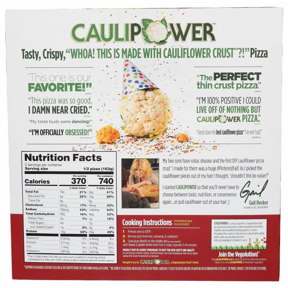 CAULIPOWER Grocery > Frozen CAULIPOWER: Italian Sausage and Vegetables Pizza Crusts, 11.55 oz