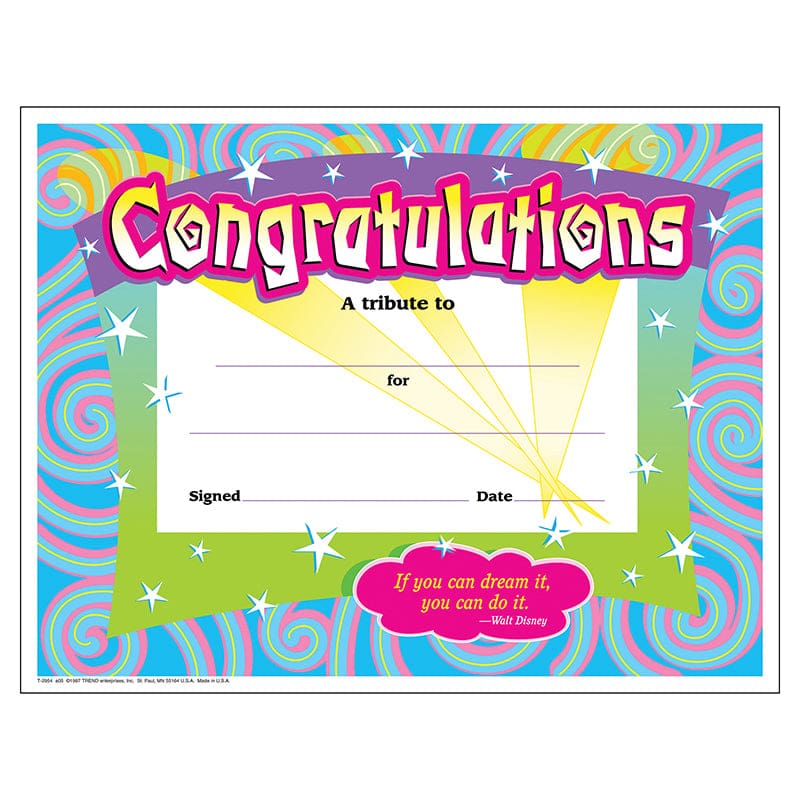 Certificate Congratulations 30/Pk Spirals 8-1/2 X 11 (Pack of 8) - Certificates - Trend Enterprises Inc.