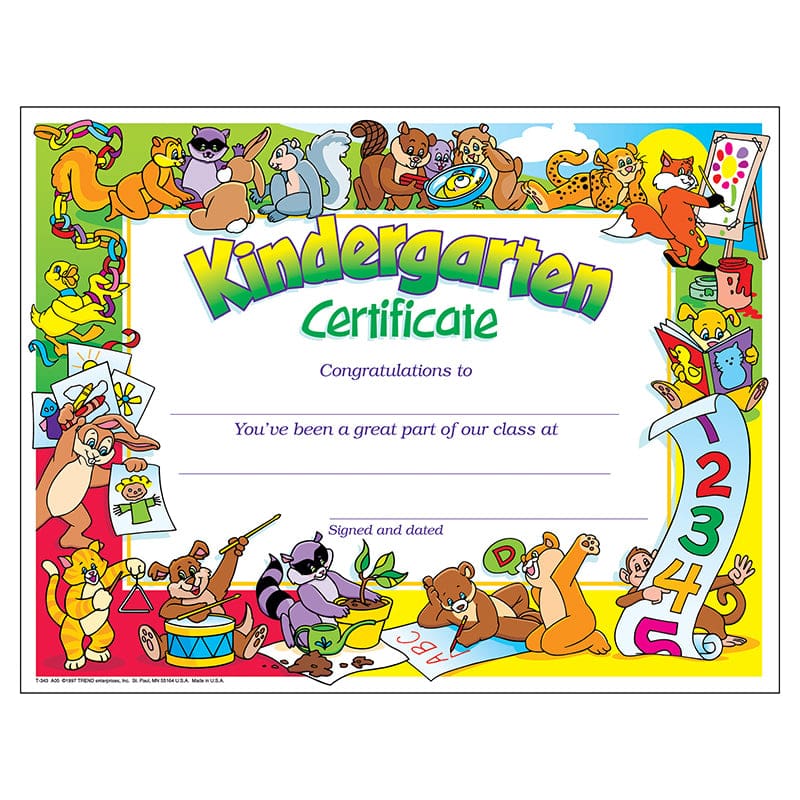 Certificate Kindergarten 30/Pk 8-1/2 X 11 (Pack of 8) - Certificates - Trend Enterprises Inc.
