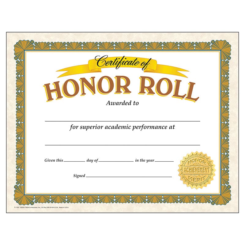 Certificate Of Honor Roll 30/Pk (Pack of 8) - Certificates - Trend Enterprises Inc.