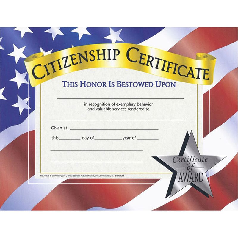 Certificates Citizenship 30 Pk 8.5 X 11 (Pack of 8) - Certificates - Flipside