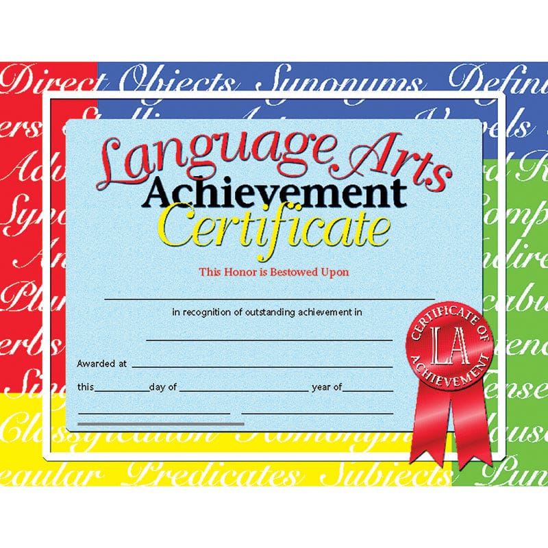 Certificates Language Arts 30/Pk 8.5 X 11 Inkjet Laser (Pack of 8) - Language Arts - Flipside