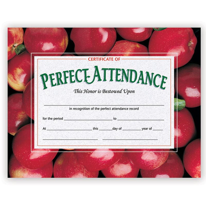 Certificates Perfect 30 Pk 8.5 X 11 Attendance with Apples (Pack of 8) - Certificates - Flipside