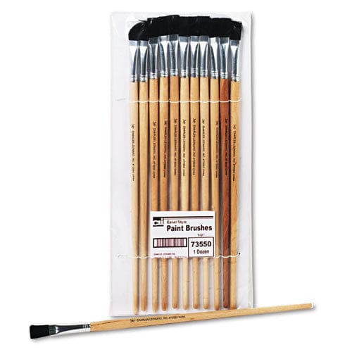 Charles Leonard Long Handle Easel Brush Size 12 Natural Bristle Flat Profile 12/pack - School Supplies - Charles Leonard®