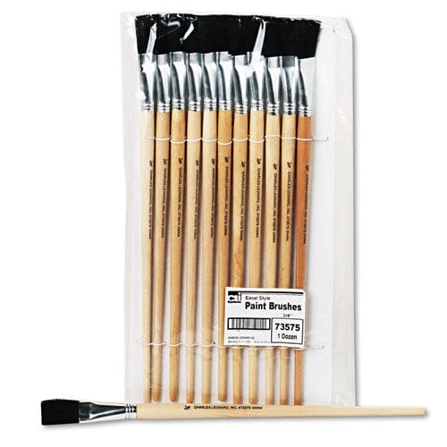 Charles Leonard Long Handle Easel Brush Size 18 Natural Bristle Flat Profile 12/pack - School Supplies - Charles Leonard®