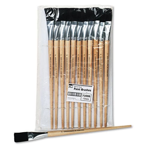 Charles Leonard Long Handle Easel Brush Size 22 Natural Bristle Flat Profile 12/pack - School Supplies - Charles Leonard®