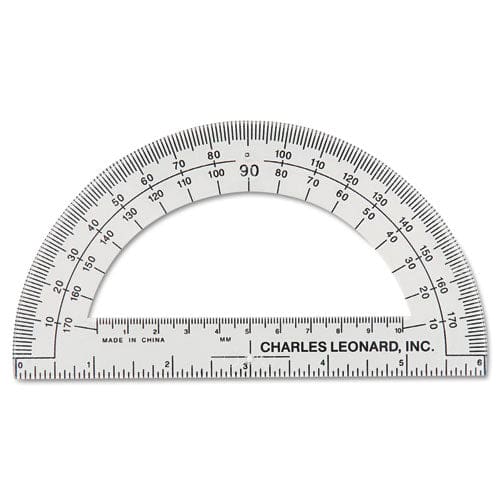 Charles Leonard Open Center Protractor Plastic 6 Ruler Edge Clear Dozen - School Supplies - Charles Leonard®