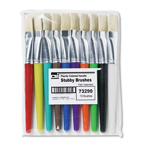 Charles Leonard Stubby Brush Set Natural Bristle Flat Profile 10/set - School Supplies - Charles Leonard®