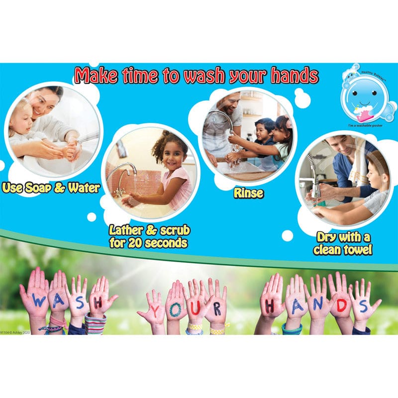 Chart 13X19 Make Time To Wash Your Hands Smart Poly Healthy Bubbles (Pack of 12) - Classroom Theme - Ashley Productions