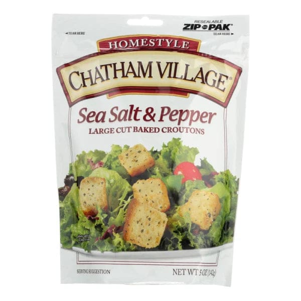 Chatham Village Croutons Sea Salt & Pepper Large Cut - Case of 12 - 5 OZ - Chatham Village