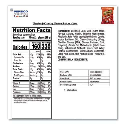 Cheetos Crunchy Cheese Flavored Snacks 2 Oz Bag 64/carton - Food Service - Cheetos®