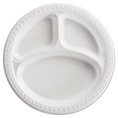 Chinet Heavyweight Plastic 3-compartment Plates 10.25 Dia White 125/pack 4 Packs/carton - Food Service - Chinet®