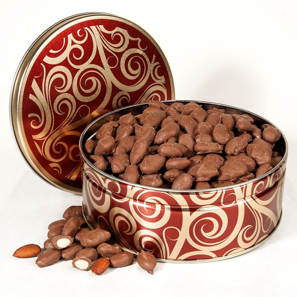 Chocolate Covered Almonds Gift Tin (30 oz.) - Gourmet Chocolates - Chocolate Covered
