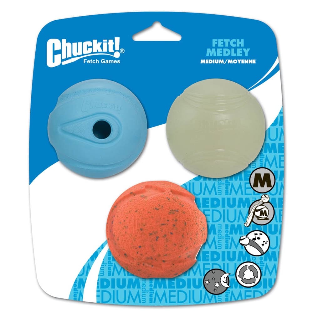 Chuckit! Fetch Medley Balls Dog Toy Assortment Fetch Medley 1 Multi-Color 3 Pack Medium - Pet Supplies - Chuckit!