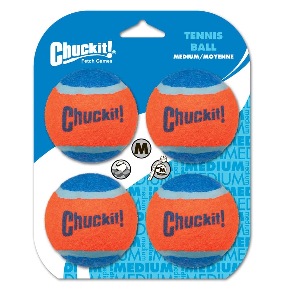 Chuckit! Tennis Ball Dog Toy Shrink Sleeve Blue Orange Medium 4 Pack - Pet Supplies - Chuckit!