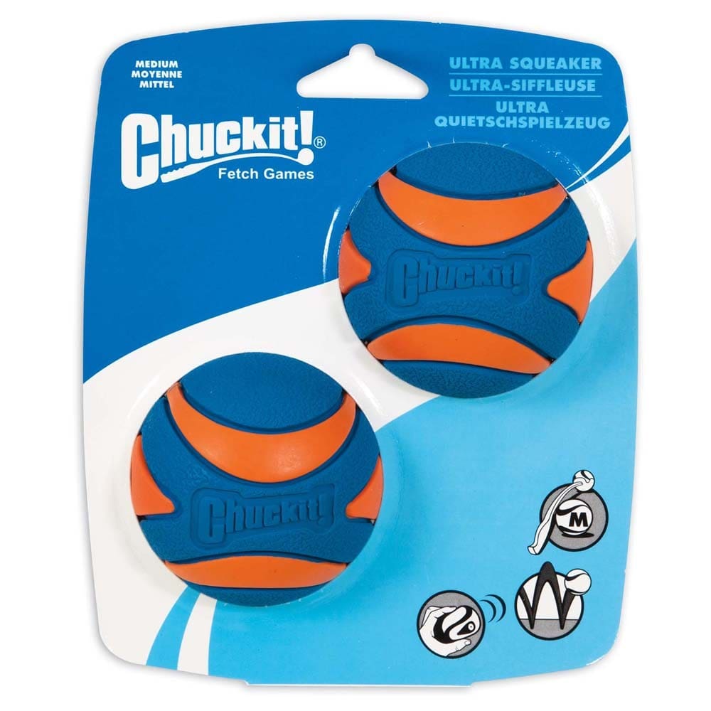Chuckit! Ultra Squeaker Balls Dog Toy Blue Orange 2 Pack Medium - Pet Supplies - Chuckit!