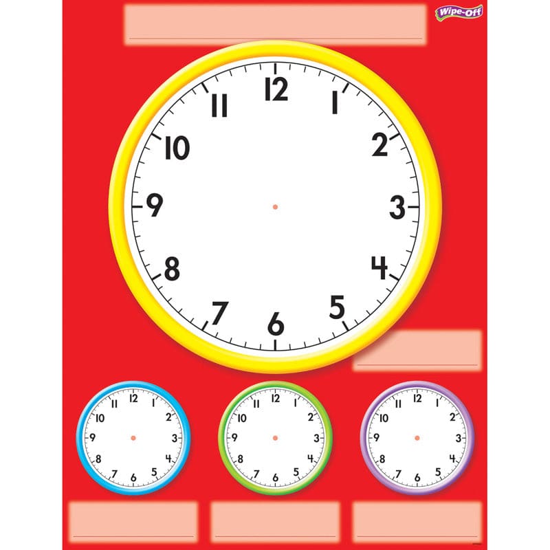 Clocks Wipe Off Chart 17X22 (Pack of 10) - Dry Erase Sheets - Trend Enterprises Inc.