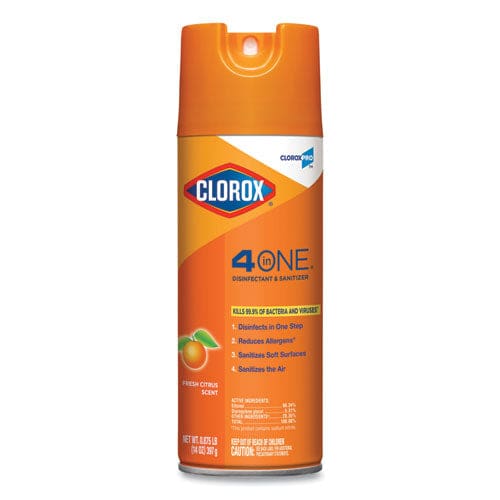 Clorox 4-in-one Disinfectant And Sanitizer Citrus 14 Oz Aerosol Spray 12/carton - School Supplies - Clorox®