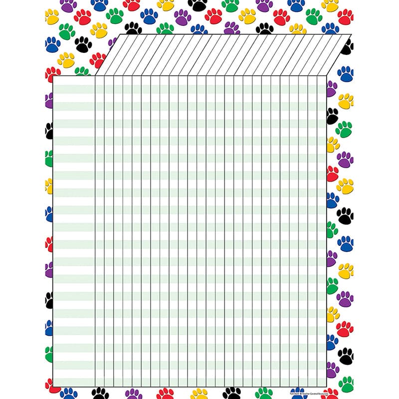 Colorful Paw Prints Incentive Chart 17 X 22 (Pack of 12) - Incentive Charts - Teacher Created Resources