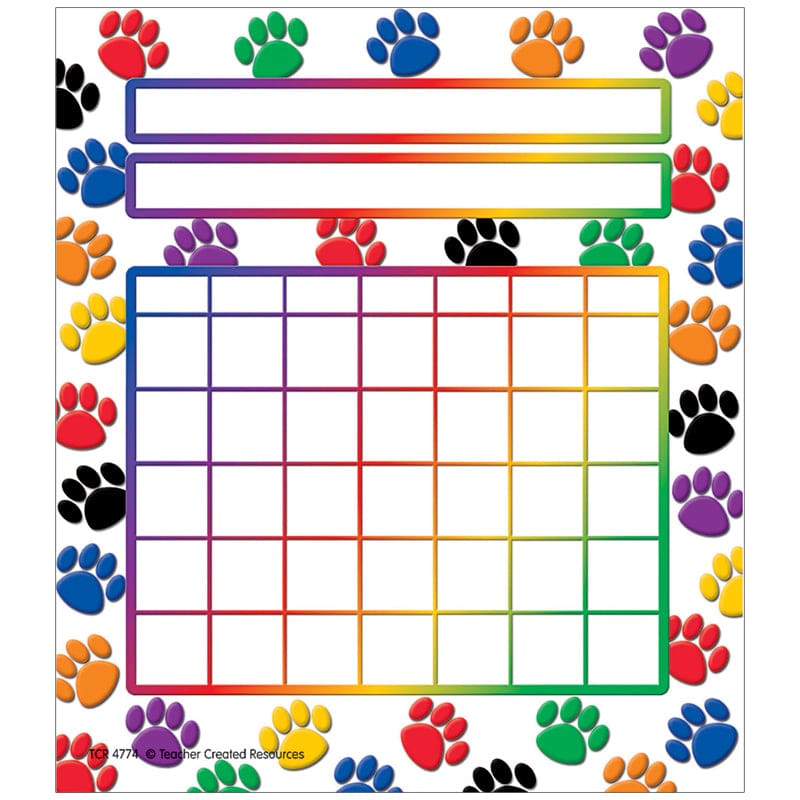 Colorful Paw Prints Incentive Chart 5 1/4 X 6 36/Pk (Pack of 10) - Incentive Charts - Teacher Created Resources