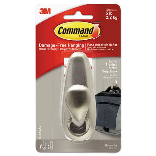 Command Adhesive Mount Metal Hook Large Brushed Nickel Finish 5 Lb Capacity 2 Hooks And 4 Strips/pack - Furniture - Command™