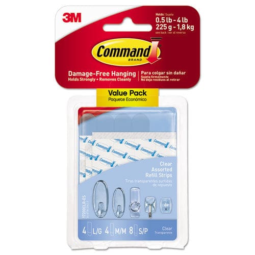 Command Assorted Refill Strips Removable (8) Small 0.75 X 1.75 (4) Medium 0.75 X 2.75 (4) Large 0.75 X 3.75 Clear 16/pack - School Supplies