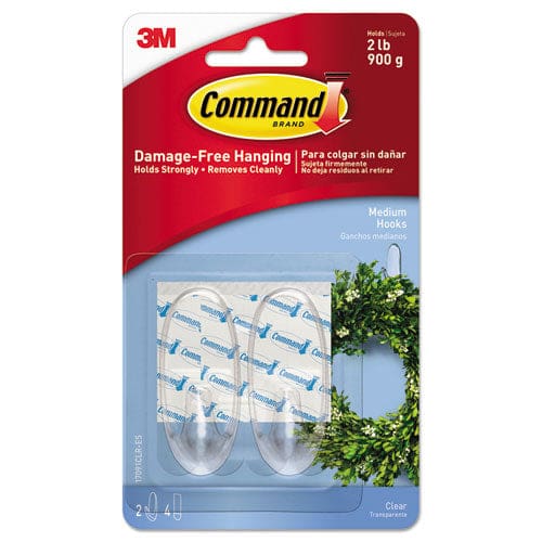 Command Clear Hooks And Strips Medium Plastic 2 Lb Capacity 2 Hooks And 4 Strips/pack - Furniture - Command™