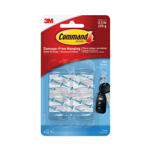 Command Clear Hooks And Strips Mini Plastic 0.5 Lb Capacity 6 Hooks And 8 Strips/pack - Furniture - Command™