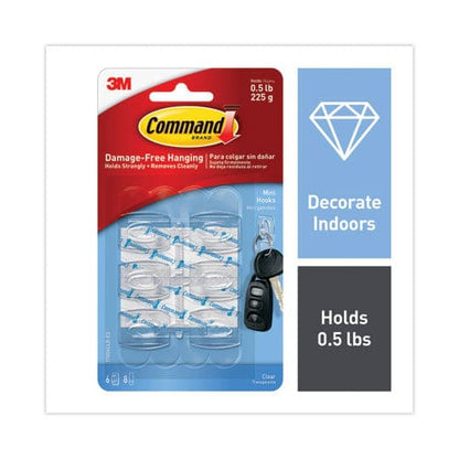 Command Clear Hooks And Strips Mini Plastic 0.5 Lb Capacity 6 Hooks And 8 Strips/pack - Furniture - Command™