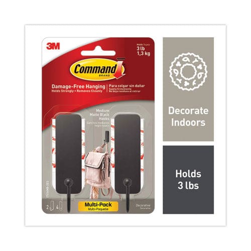 Command Decorative Hooks Medium Plastic Matte Black 3 Lb Capacity 2 Hooks And 4 Strips/pack - Furniture - Command™