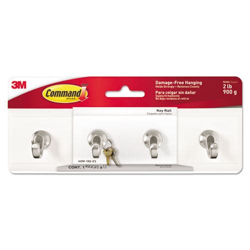 Command Decorative Key Rail Plastic Quartz/silver 8 X 1.5 X 2.13 4 Hooks/pack - Office - Command™