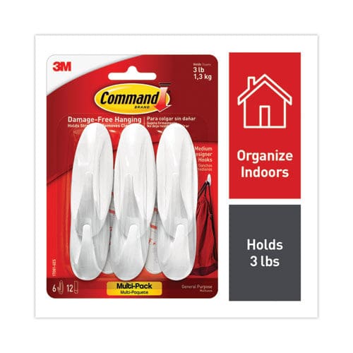 Command Designer Hooks Medium Plastic White 3 Lb Capacity 6 Hooks And 12 Strips/pack - Furniture - Command™