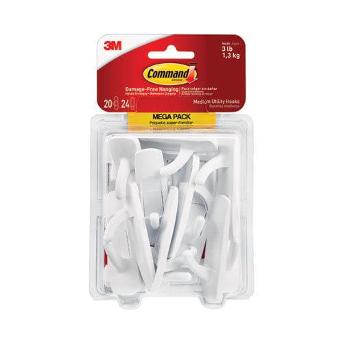 Command General Purpose Hooks Medium Plastic White 3 Lb Capacity 20 Hooks And 24 Strips/pack - Furniture - Command™