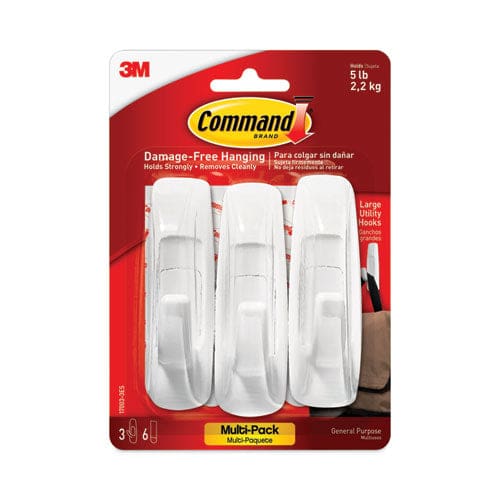 Command General Purpose Hooks Multi-pack Large Plastic White 5 Lb Capacity 3 Hooks And 6 Strips/pack - Furniture - Command™