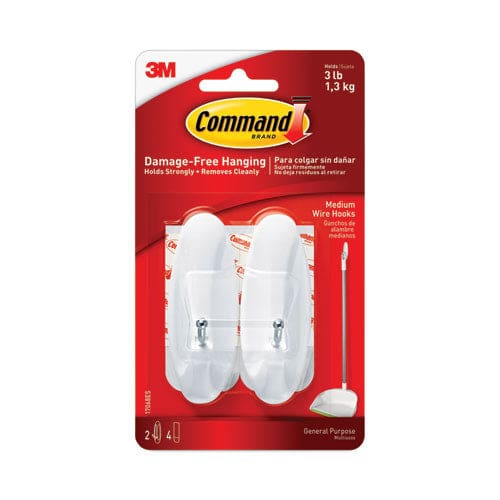 Command General Purpose Wire Hooks Medium Metal White 3 Lb Capacity 2 Hooks And 4 Strips/pack - Furniture - Command™