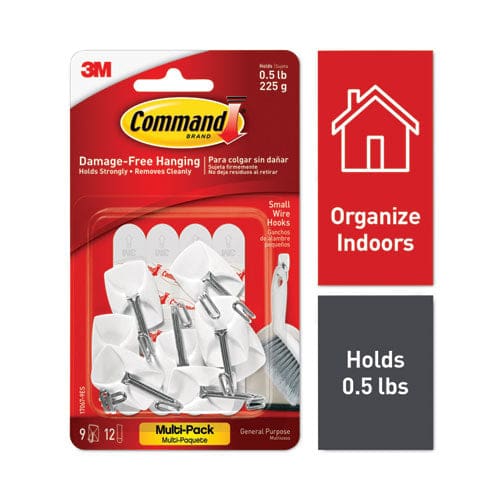 Command General Purpose Wire Hooks Multi-pack Small Metal White 0.5 Lb Capacity 9 Hooks And 12 Strips/pack - Furniture - Command™