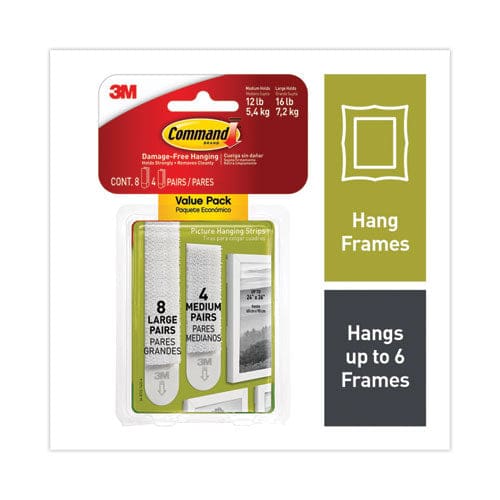 Command Picture Hanging Strips Value Pack Removable (8) Large 0.63 X 3.63 Pairs (4) Medium 0.5 X 2.75 Pairs White - School Supplies -