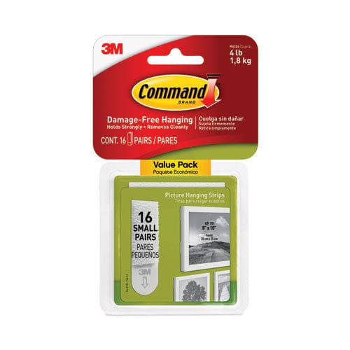 Command Picture Hanging Strips Value Pack Small Removable Holds Up To 4 Lbs 0.63 X 1.81 White 16 Pairs/pack - School Supplies - Command™