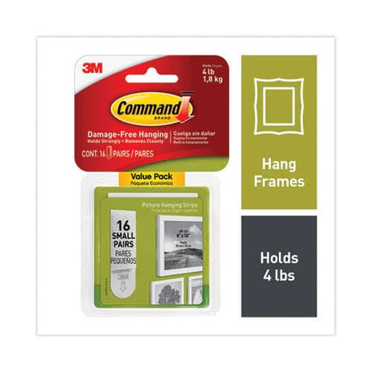 Command Picture Hanging Strips Value Pack Small Removable Holds Up To 4 Lbs 0.63 X 1.81 White 16 Pairs/pack - School Supplies - Command™