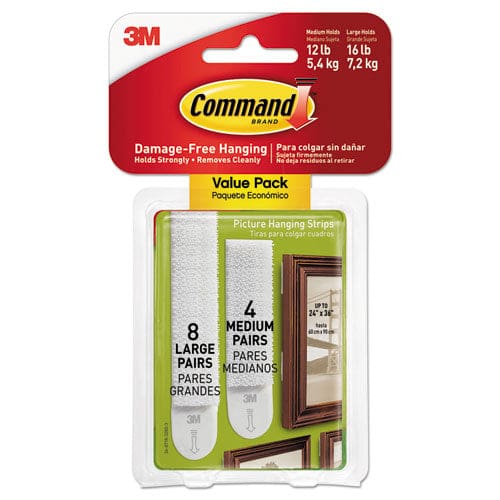 Command Picture Hanging Strips Value Pack Small Removable Holds Up To 4 Lbs 0.63 X 1.81 White 16 Pairs/pack - School Supplies - Command™