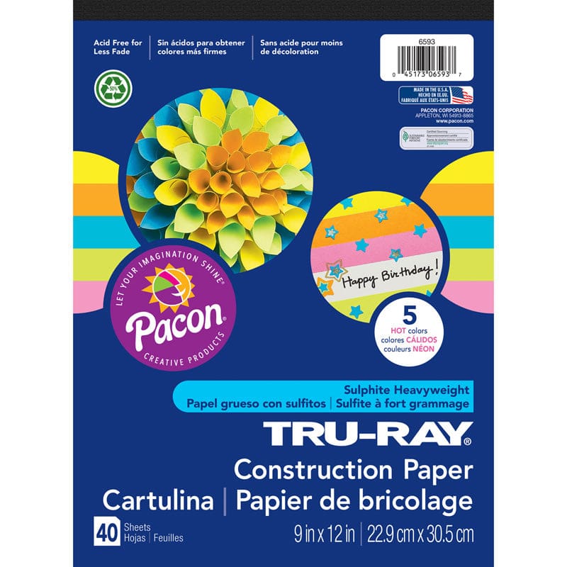 Construction Paper Pad 5 Hot Colors 40 Sheets (Pack of 8) - Construction Paper - Dixon Ticonderoga Co - Pacon