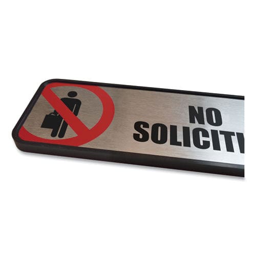 COSCO Brushed Metal Office Sign No Soliciting 9 X 3 Silver/red - Office - COSCO