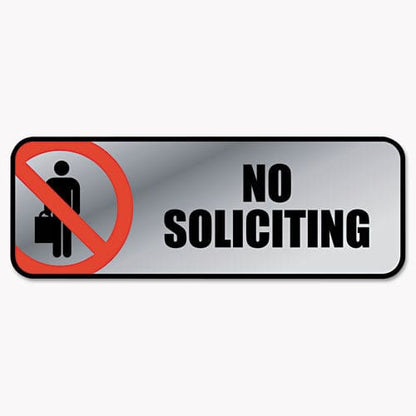 COSCO Brushed Metal Office Sign No Soliciting 9 X 3 Silver/red - Office - COSCO