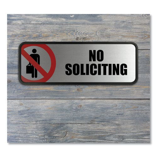 COSCO Brushed Metal Office Sign No Soliciting 9 X 3 Silver/red - Office - COSCO