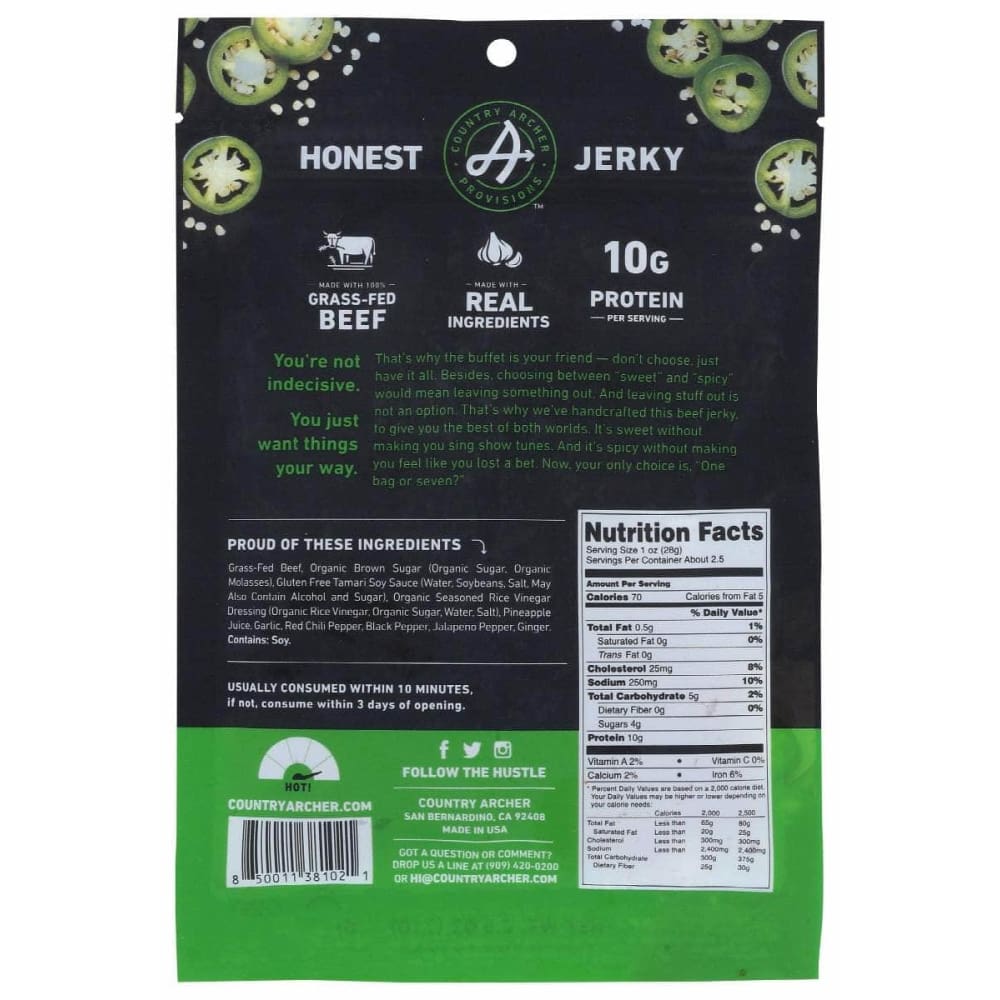 COUNTRY ARCHER Country Archer Jerky Beef Jalapeno, 2.5 Oz