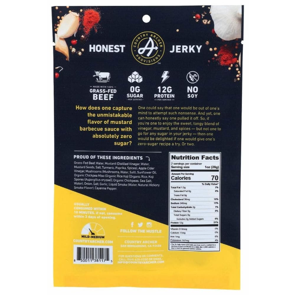 COUNTRY ARCHER Country Archer Jerky Beef Mstrd Bbq Ns, 2 Oz